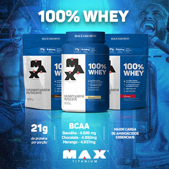 100% Whey Max Titanium Pote 900G - Image 2