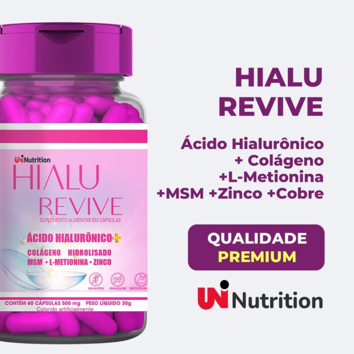 Kit 3 Unidades HialuRevive Premium Ácido Hialurônico + Colágeno + MSM Uni Nutrition 60 Caps - Image 3