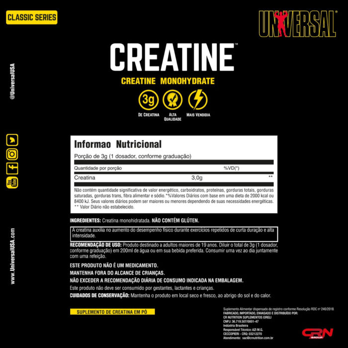 Creatine Monohidratada 100% pura importada Universal Nutrition 200gr - Original - Image 5