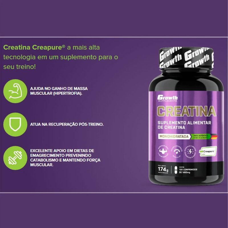 Creatina Creapure 120 comprimidos 174gr Growth Supplements - Imagem 2
