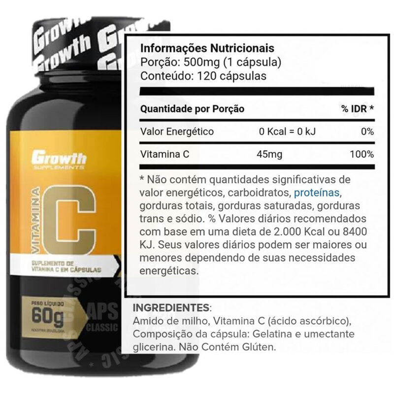 Vitamina C (120 Cáps) Growth Supplements - Imagem 3