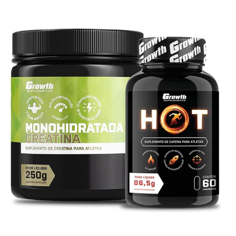 Kit Creatina Monohidratada 250gr + Hot Termogênico 60 Caps Growth
