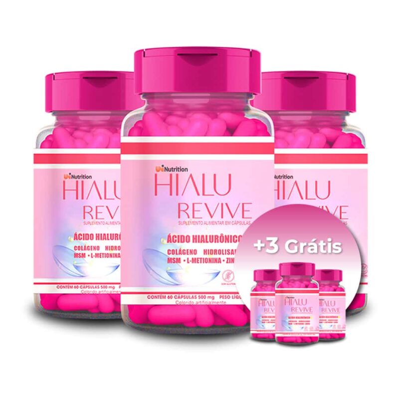 Kit HialuRevive 6 Frascos de 60 cápsulas Ácido Hialurônico + Colágeno + Biotina - Uni Nutrition