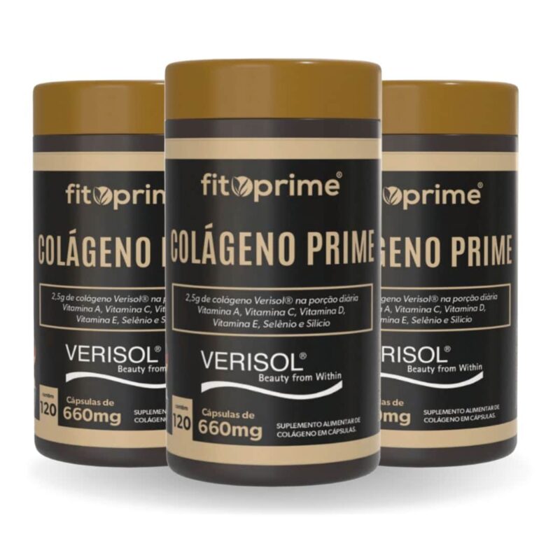Kit 3 unidades Colágeno Prime Verisol com Vitaminas e Silício 120 Cápsulas Fitoprime